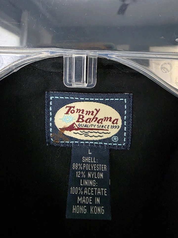 Vintage Tommy Bahama Black Harrington Waxed Bomber Jacket Men’s Large Lined - Image 4 of 4