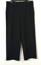 Eileen Fisher Wool Feel Wide Leg Pants Women's Black Stretch Semi Sheer sz L