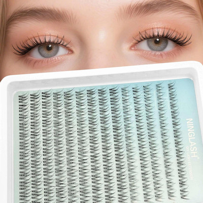 Wispy Natural Lash Clusters C Curl 8-12mm Clear Band DIY Extensions 168 Pcs