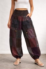 Cotton Boho Patchwork Hippie Harem Baggy Tapered Leg Pants Women Size Small