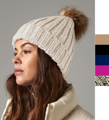 Beechfield Unisex Winterbeanie Mütze Grobstrick Kunstpelz Fur Chunky B412 NEW