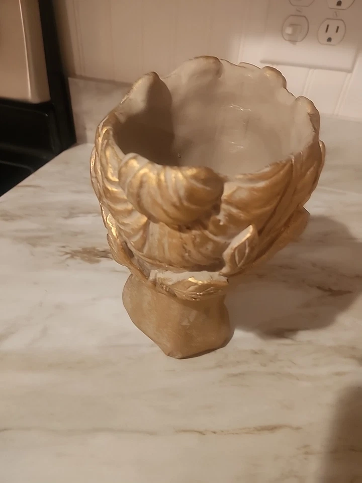 Maceta cabeza dama diosa griega cemento chapada en oro 9 pulgadas de alto pesada Foto 3 de 4