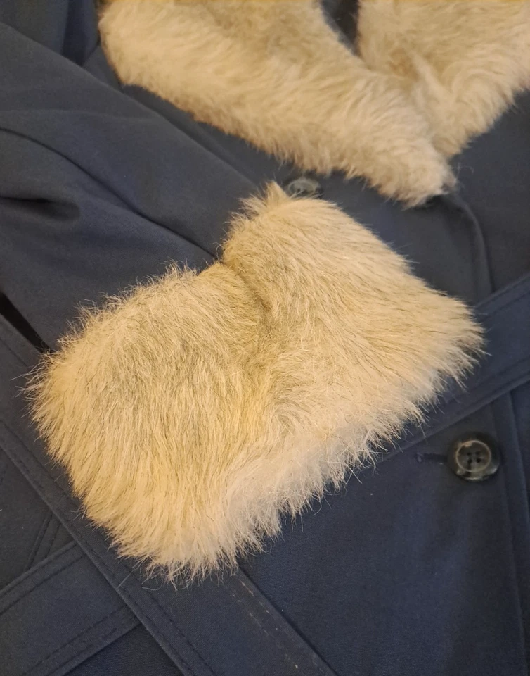 Casaco feminino vintage acabamento de pele azul forrado comprimento médio bolsos resistente à água pequeno - Imagem 4 de 4