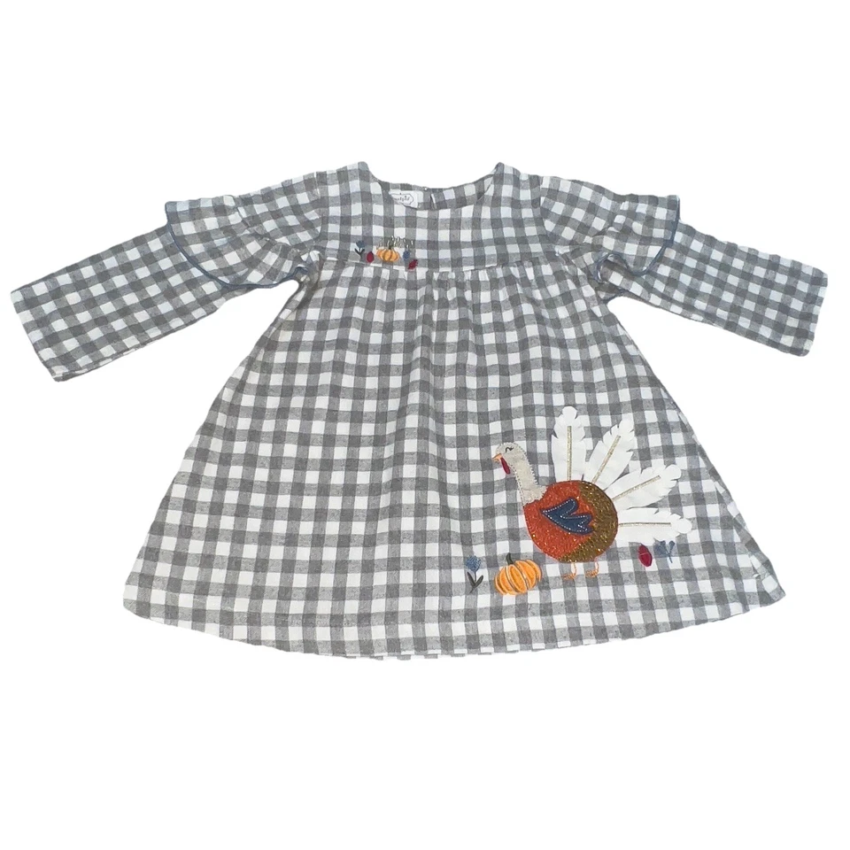 Vestido Mud Pie Niña Pequeña 2T Franela Acción de Gracias Pavo Buffalo Check Foto 3 de 4