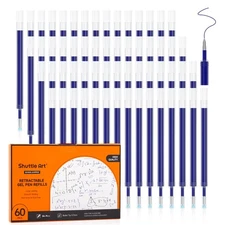 Retractable Gel Pen Refills, Shuttle Art 60 Pack Blue Rollerball Gel Ink Pens...