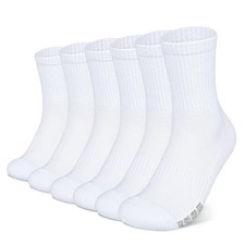 6-Pair Cushion Sports Socks Men Women Running Sock Large White-6 Pairs