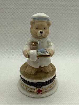 Vintage Little Bear Nurse Nurse's Day Medical Theme Hinged Ceramic Trinket Box