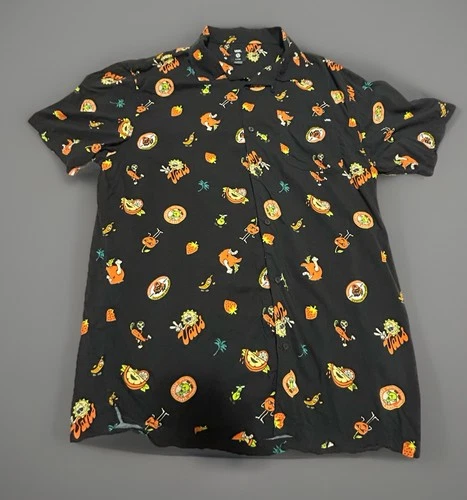 VANS Off the Wall Mens Classic Fit Button Down Black Orange Fruit Halloween XL