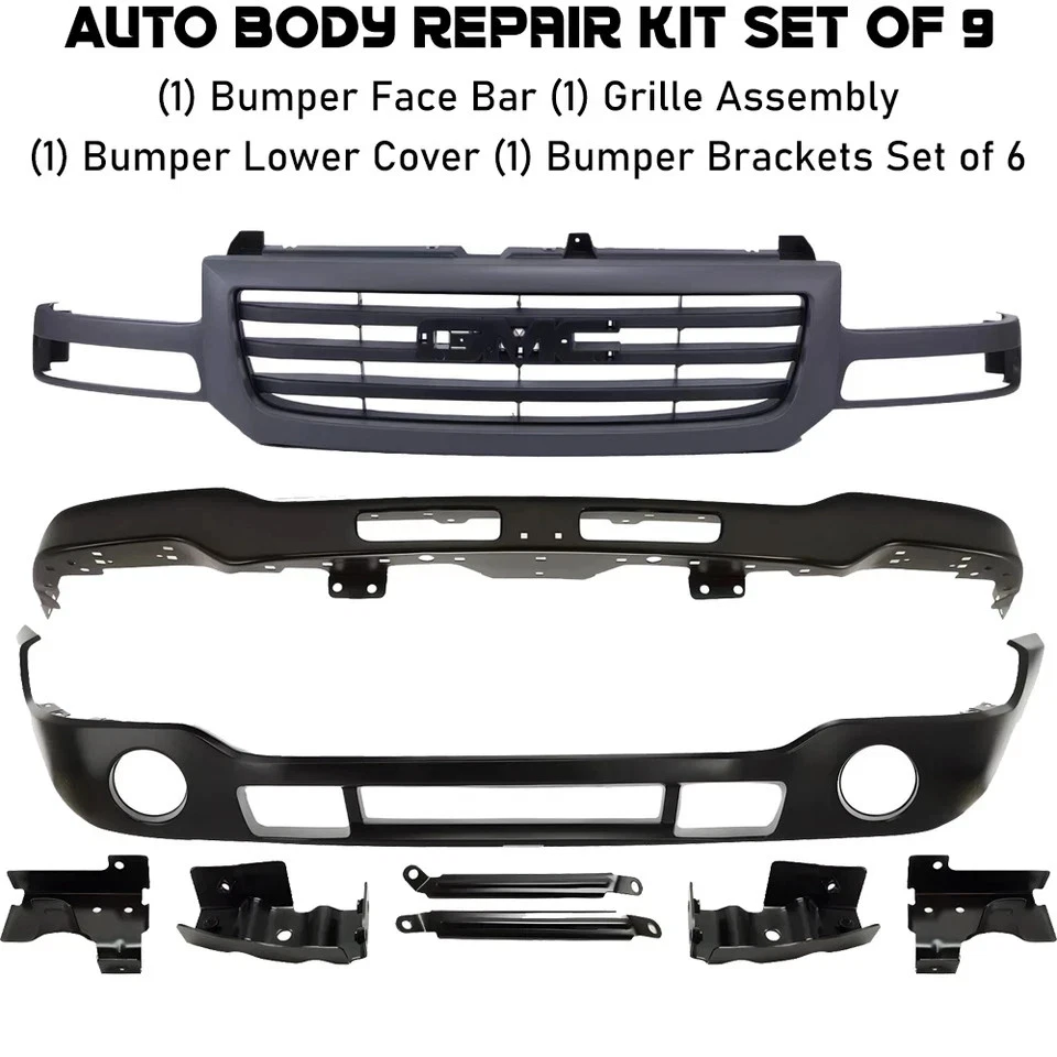 Front Bumper Primed & Grille Assembly Kit For 2003-2007 GMC Sierra 1500 2500 HD - Image 2 of 4