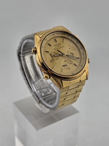 RARE VINTAGE SEIKO CHRONOGRAPH JAMES BOND 7A28-7020 JAPAN GOLD TONE MEN'S WATCH