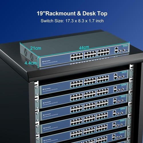 24 Port PoE Switch avec 2 Gigabit Ethernet Uplink 2 Port SFP 400W PoE+ Port 8... - Photo 7/7