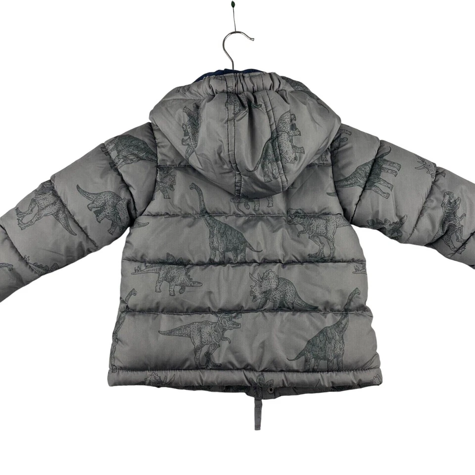 Abrigo acolchado gris dinosaurio Okie Dokie con interior polar azul marino talla 2T nuevo con etiquetas Foto 3 de 4