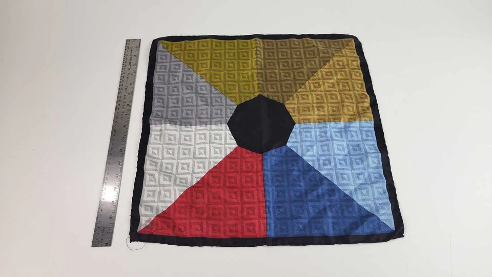 Bufanda de bolsillo cuadrada de bolsillo de seda italiana Ashear enrollada a mano vintage Foto 3 de 4