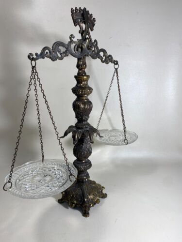 Vintage SCALE DI GIUSTIZIA Cristallo Bilancia Fascio Hollywood Regency 21" x 18" - Foto 2 di 18