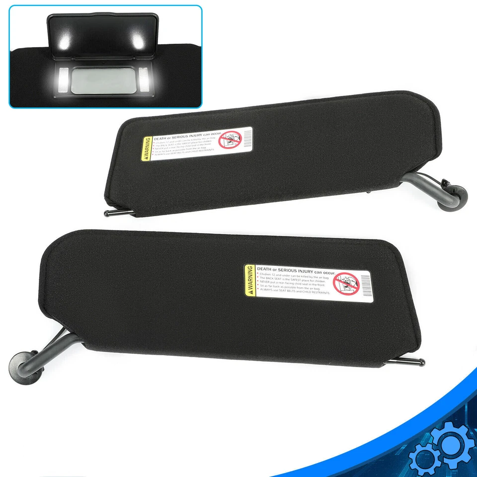 Pair Sun Visor Sun Shades Vanity Mirror Black For 97-04 Chevy Corvette C5 W/ LED - Image 2 of 4