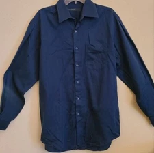 PERRY ELLIS PORTFOLIO Men's Blue Long Sleeve 100% Cotton Dress Shirt Size Large