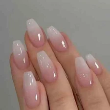 24pcs Gradient Fake Nail French Ballerina Nail Waterproof Faux Medium False Nail