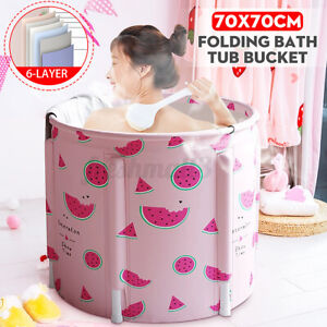 US Portable Bathtub Water Tub Folding PVC Adult Spa Bath Bucket 70x70cm Bathtub