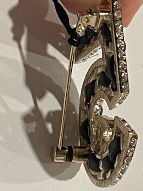 CHANEL No.5 Logo Brooch Gold Black with Crystal Rhinestone