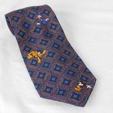 The Disney Store Mens Blue Necktie 100 Silk 58" lg 3.5" wd Mickey Donald Goofy