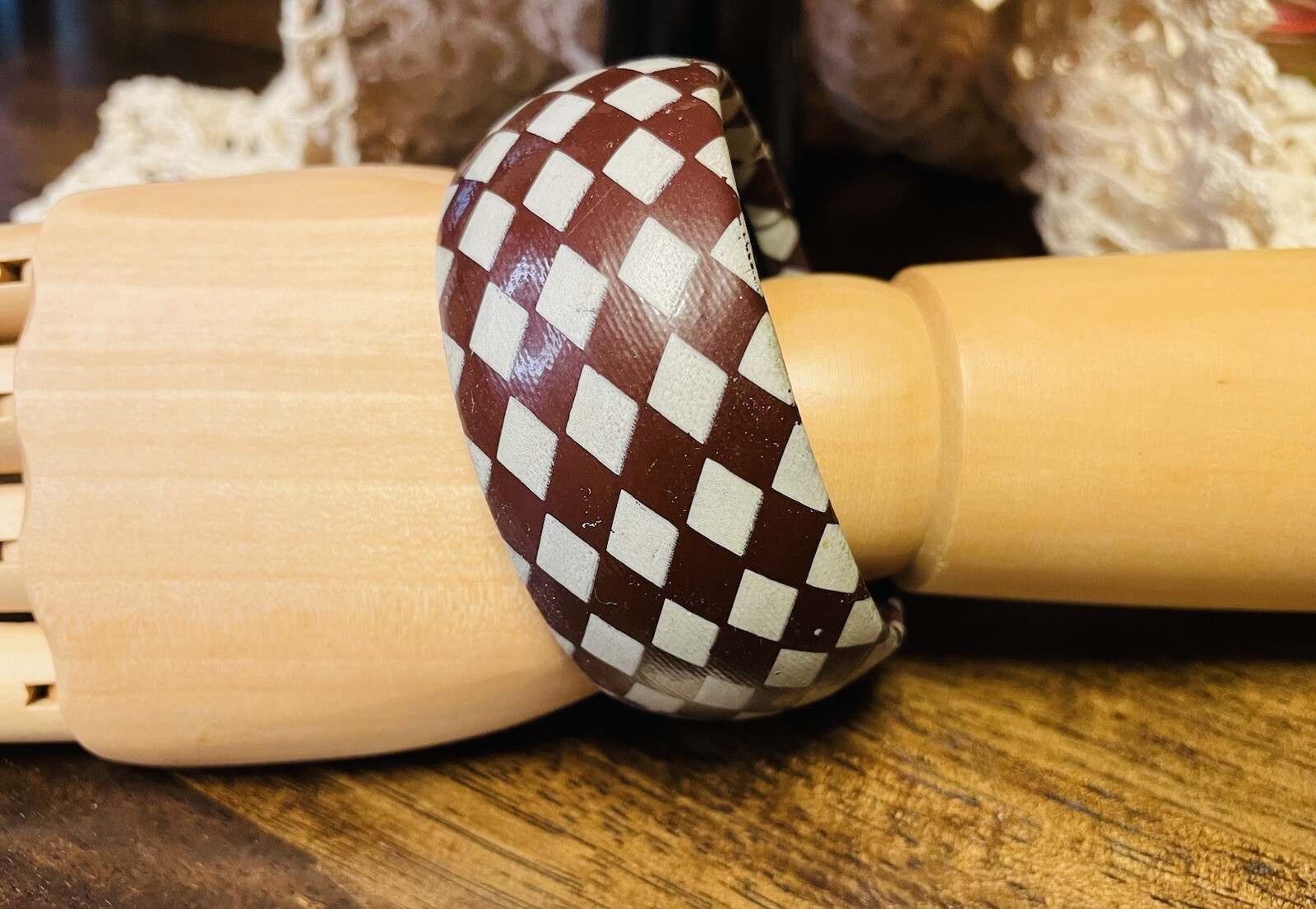 Wrapped Boho Brown Checkered Bangle Bracelet - image 1