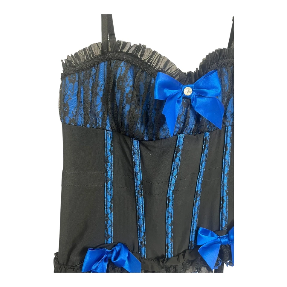 Coquette 1X 2X Corsé Negro y Azul Sobre Busto Deshuesado Victoriano Burlesque Bustier Foto 2 de 4
