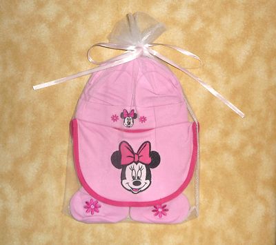 disney baby minnie mouse piece gift set hat bib booties pink NEW
