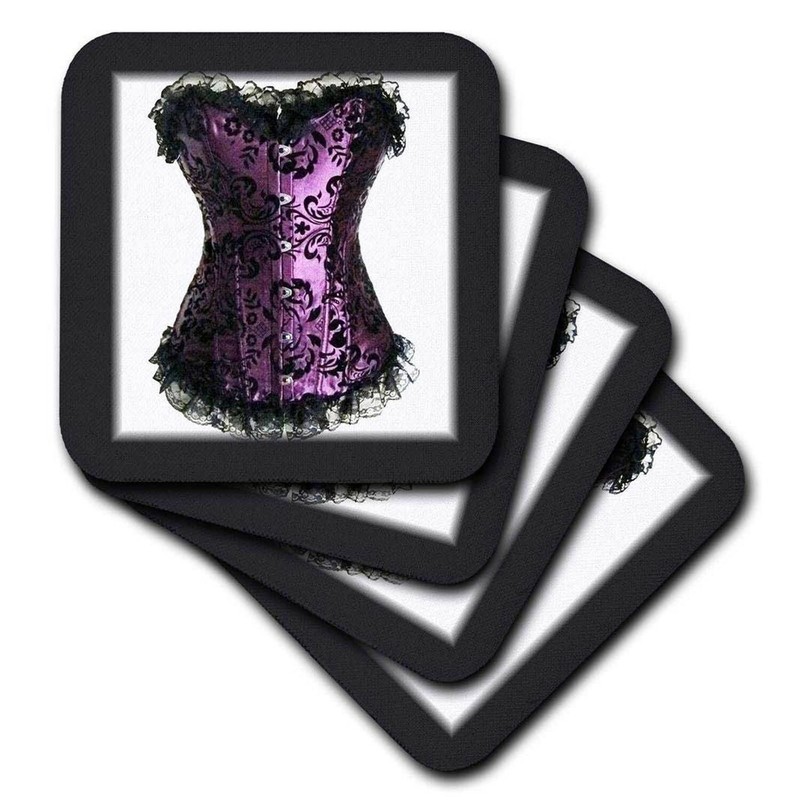 3dRose Gothic Purple N Black Corset on Black - Ceramic Tile Coasters, Set of ...