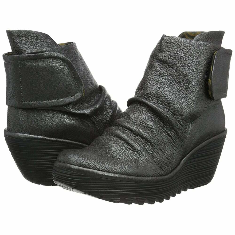 FLY LONDON YEGI689FLY DIESEL/OLIVE LEATHER WEDGE BOOTS UK 5 EUR 38 USA 7 RRP £95