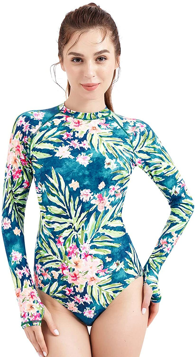 UV Sun Protection Zip Front Swimsuit Shirt Printed Surfing Shirt Top