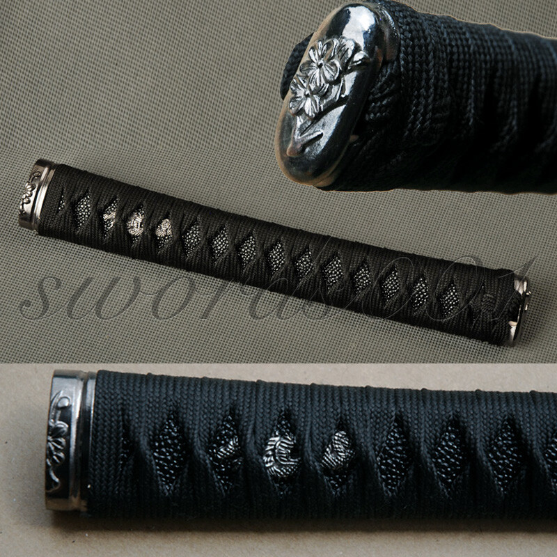 MIKADZUKI W&R× CAN FEELver BLACK Alloy Kashira Menuki Japanese Katana Tsuka With Black Silk