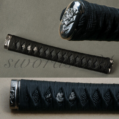 Alloy Kashira Menuki Japanese Katana Tsuka With Black Silk Cord