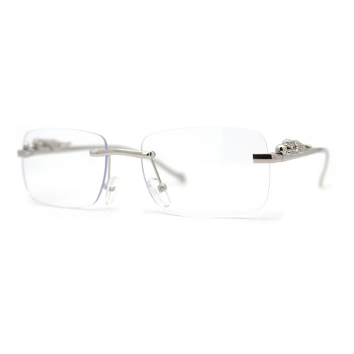 Mens Rimless Pimp Leopard Jewel Pin Arm Rectangle Eyeglasses - 第 6/9 張圖片