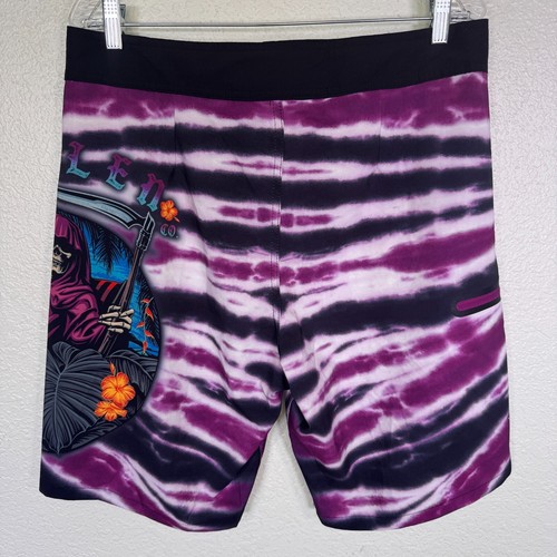 Sullen Board Short Mens 32 Swim Trunks Grim Reaper Tie Dye Y2K Beach Resort - Picture 2 of 10