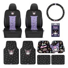 Fundas de asiento de coche Kuromi, alfombrillas de coche, cubierta del volante, parabrisas solar...