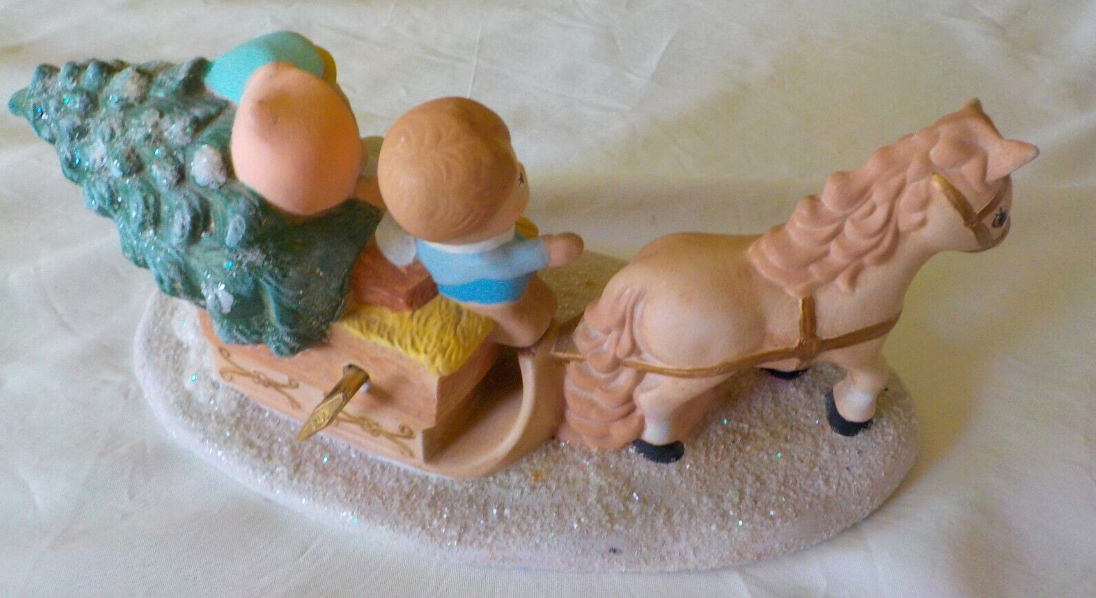 Ceramic Music Box O Christmas Tree Hobbyist Children Sleigh Horse Vintage WORKS