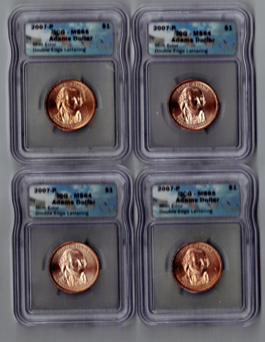 2007 John Adams Presidential Dollar Double Edge Lettering MS64 / MS65 Lot of 4