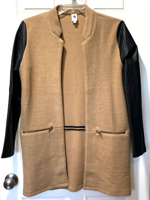 Flawless Topper Open Jacket Front Zip Pockets Camel Stylish Chic Size L NEW