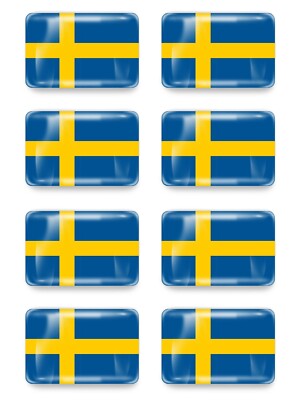 8x 3D Gel Aufkleber Schweden 3cmx2cm  Flagge  Fahne Sweden Flag Sverige Stickers
