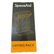 SpaceAid Bamboo Bottle Drying Rack Holds Up to 9 Bottles New in Box Natural