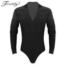 Mens Latin Dance Shirt Rhinestone V-Neck Men Dance Shirt Ballroom Latin Dancing