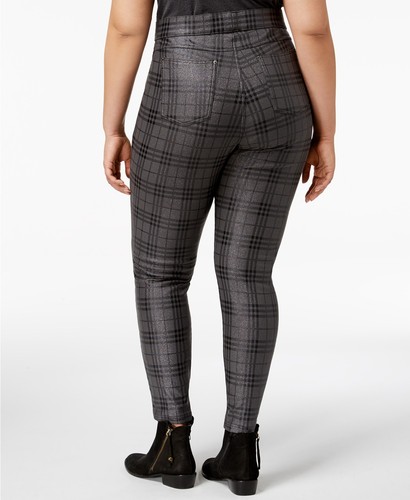 HUE Grey Metallic Plaid Printed Foil Plus Size Leggings Size 3X BRAND NEW! - Picture 2 of 3
