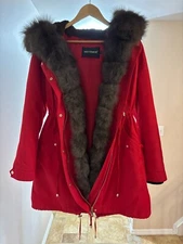 Meyimer Women's Red Fox Trim Rabbit Fur Coat Size 42 (Originally $900)