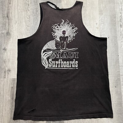 VTG Maui Surfboards Sun Faded Black Honolulu Grunge Toy Machine Surfer Tank Top