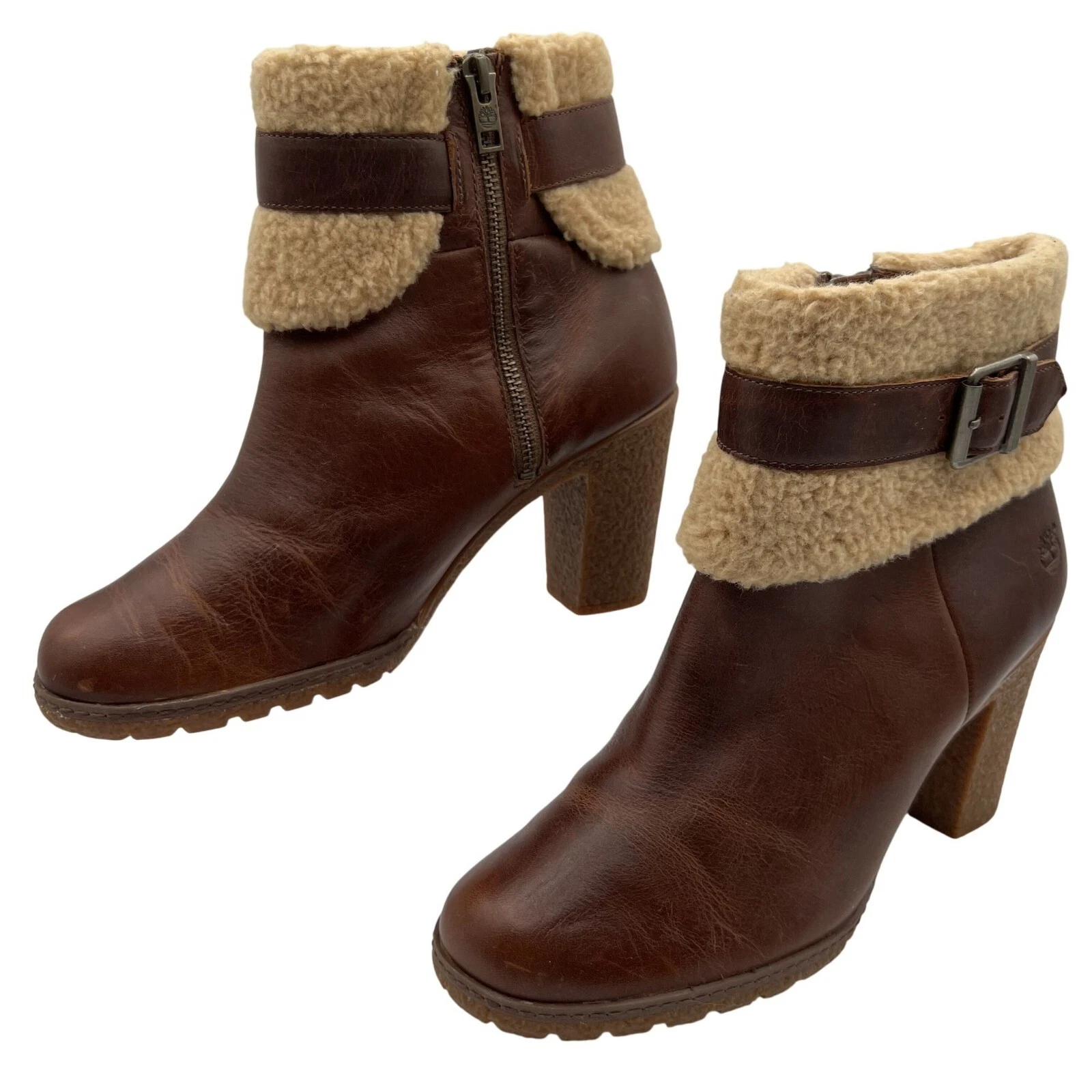 Timberland Glancy NUOVO donna 10 stivali in pelle Ortholite fibbia polsino shearling