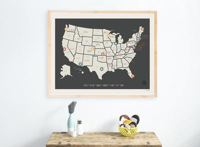 Personalized Travel Map, Kid's USA Map Decor, USA Travel Map Wall Art Print