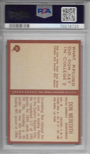 1967 PHILADELPHIA FOOTBALL Don Meredith #57 PSA 7 NM Dallas Cowboys - Picture 2 of 2