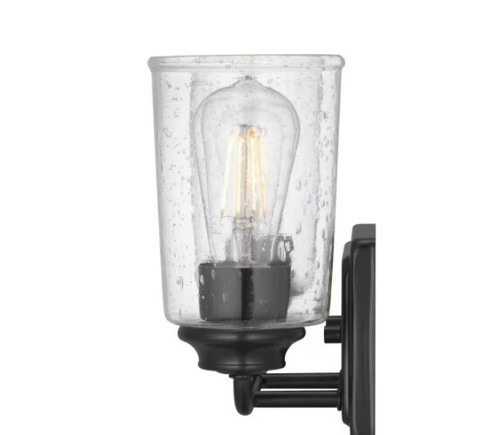H B Evangeline 13 5/8 in. 2-Light Matte Black Vanity Light w/ Clear Seeded Glass - Picture 3 of 4