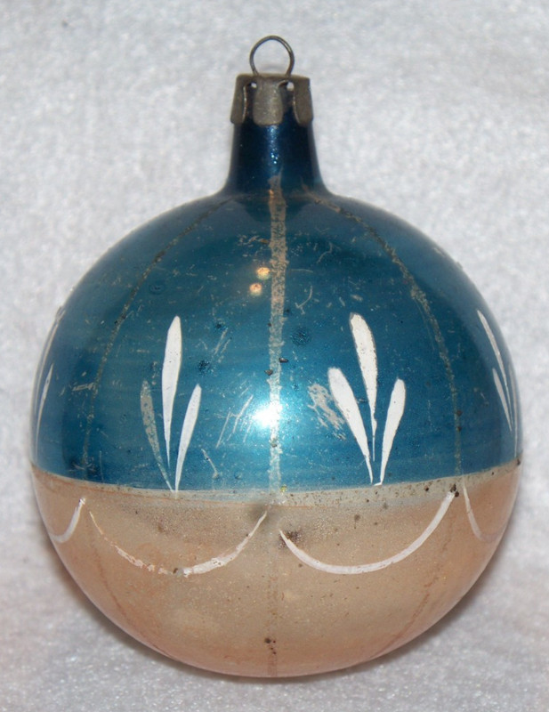 VINTAGE BLUE POLAND HAND PAINTED BLOWN GLASS FANTASIA CHRISTMAS ORNAMENT