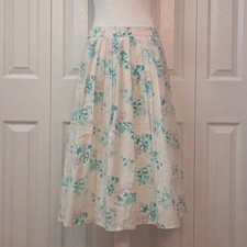 Teal Blue Lilac Floral Print Midi Skirt Size XS Japanese Retro Y2K Fairy Beach